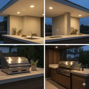 Flache, moderne Deckeneinbauleuchte als Alternative zur hängenden küchenlampe outdoor modern.