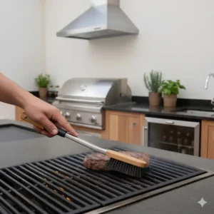 Praktische Grillbürste zur einfachen Reinigung, Teil des Grillbesteck Set Außenküche