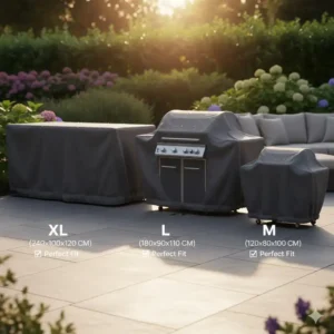 Verschiedene Größen sorgen für eine passgenaue Abdeckhaube Außenküche wetterfest.