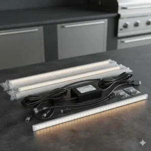 Ein komplettes Unterbauleuchten-Set für die Außenküche, inklusive Zubehör. Sie wollen Unterbauleuchten Außenküche Kaufen? Hier ist das Set.