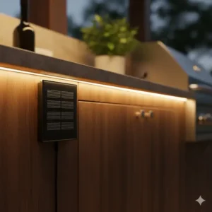 Nahansicht eines effizienten Solar-Paneels, das zur Stromversorgung der solar beleuchtung außenküche dient.