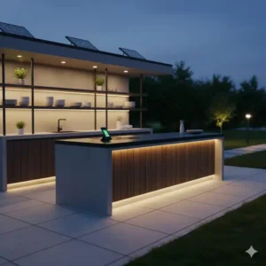 Solar-Lösung als energieeffizientes Led Beleuchtung Außenküche Set.