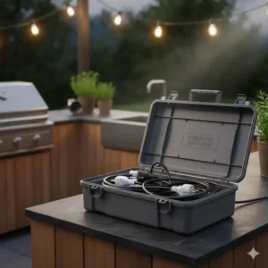 Wetterfeste Schutzbox für Kabel und Stecker der außenküche steckdose wetterfest.