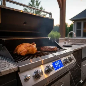 Zwei Sonden des thermometer grill außenküche im Einsatz