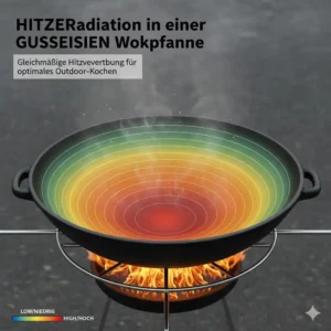 Infografik zur Hitzeverteilung einer Wok Pfanne Gusseisen Outdoor.