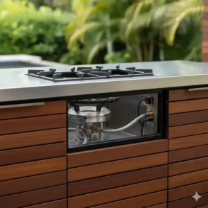 Ein hochwertiger Einbau-wok brenner außenküche gas aus Edelstahl für den Garten.