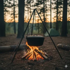 Dutch oven set outdoor kaufen inklusive Dreibein für offenes Feuer.