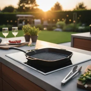 Eine robuste grillpfanne außenküche induktion aus Gusseisen für perfekte Grillergebnisse.