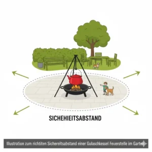 Illustration zum sicheren Umgang mit der Gulaschkessel Feuerstelle im Freien.