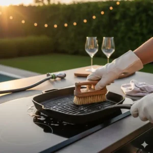 Tipps zur Reinigung der grillpfanne außenküche induktion nach dem Kochen im Freien.
