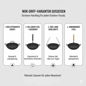 Verschiedene Griffe der Wok Pfanne Gusseisen Outdoor für Camping.