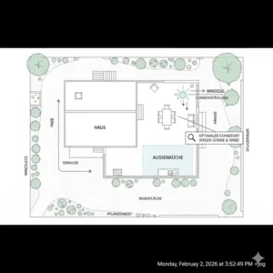 Der erste Schritt: Den optimalen Standort für die außenküche für garten planen schritt für schritt im Garten wählen.