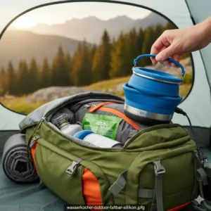 Ein platzsparender, faltbarer wasserkocher outdoor elektrisch für Wanderungen.