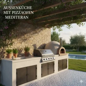 Klassischer Pizzaofen integriert in moderne außenkueche ideen mediterran stil.