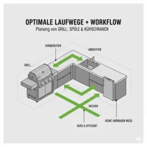 Ein ergonomisches Layout ist wichtig, um bei der Planung der Außenküche Fehler vermeiden zu können.