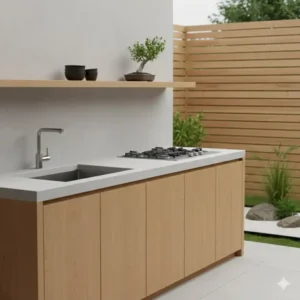 Minimalistisches Japandi-Design passend zum Thema außenküche trend deutschland 2026.