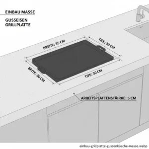Technische Skizze für den Einbau einer Grillplatte Gusseisen Außenküche.