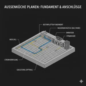 Vorbereitung des Untergrunds und Fundaments für außenküche planen kosten.