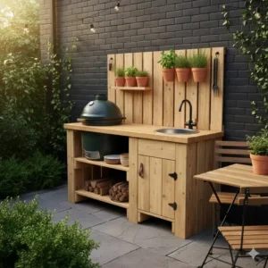 Rustikale Holz außenküche ideen klein garten zum Selberbauen.