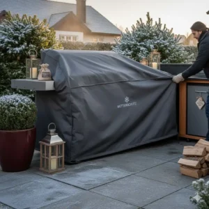 Installing a heavy-duty cover following außenküche tipps winterfest machen standards.