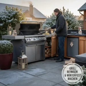 Deep cleaning the grill station as part of außenküche tipps winterfest machen steps.