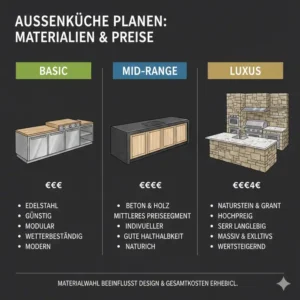 Auswahl hochwertiger Materialien zur Kalkulation für außenküche planen kosten.