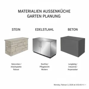 Die Auswahl der richtigen Materialien beim außenküche für garten planen schritt für schritt.