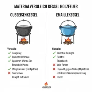 Materialübersicht der verschiedenen Töpfe für die kessel holzfeuer gartenküche.