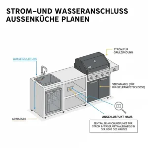 Wichtige Wasser- und Stromanschlüsse in der außenküche für garten planen schritt für schritt.