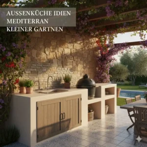 Kompakte und platzsparende außenküche ideen mediterran stil für kleine Terrassen.