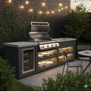 Kompakter Gasgrill in der außenküche ideen klein garten.