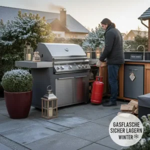Storing gas tanks safely according to the best außenküche tipps winterfest machen.