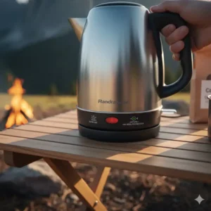 Detailansicht der Sicherheitsfunktionen von einem wasserkocher outdoor elektrisch.