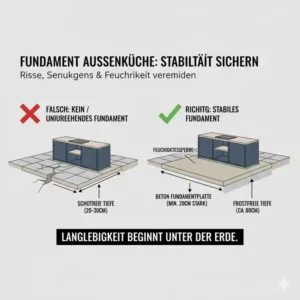 Ein stabiles Fundament ist entscheidend, um bei der Außenküche Fehler vermeiden zu können (Rissbildung).