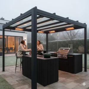Ganzjährige Nutzung unter einer Pergola als außenküche trend deutschland 2026.