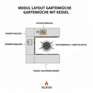 Planungsbeispiel für die Integration eines Moduls in die kessel holzfeuer gartenküche.