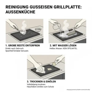 Tipps zur Pflege und Reinigung einer Grillplatte Gusseisen Außenküche.