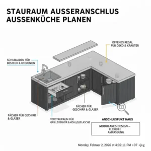 Effiziente Module und Stauraum für die außenküche für garten planen schritt für schritt.