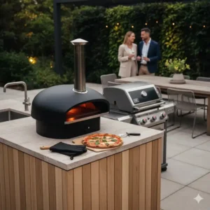 Integration von Pizzaöfen als beliebter außenküche trend deutschland 2026.