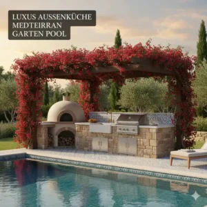 Sommerliches Flair mit einer außenküche ideen mediterran stil direkt am Pool.