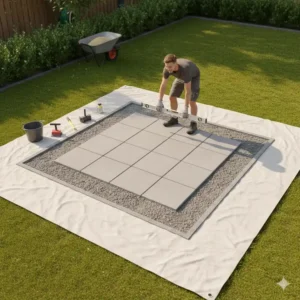 Vorbereitung des Bodens für einen außenküche bausatz für anfänger im Garten.