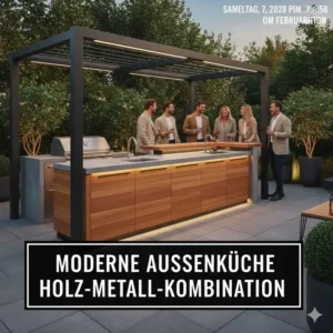 Stilvolle Materialkombination im Außenküche Materialvergleich Holz Stein Metall für moderne Gärten.