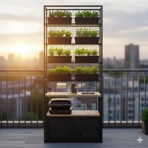 Innovative vertikale außenküche kleine fläche lösungen mit Kräuterwand-Integration.