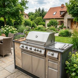 Detailed dimensions and technical drawings of the bbq grill für gartenküche profi.