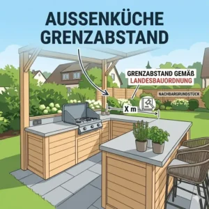 Infografik über die einzuhaltenden Grenzabstände beim Thema außenküche baurecht deutschland.