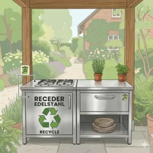 Recycelbarer Edelstahl als Teil einer außenküche nachhaltige materialien.