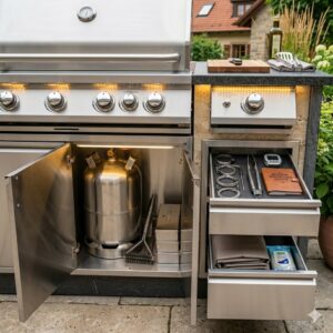 The internal burner configuration and gas system of the bbq grill für gartenküche profi.