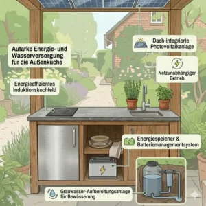 Solarenergie-Nutzung in einer außenküche nachhaltige materialien.