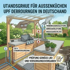 Verlegung von Wasser- und Stromanschlüssen gemäß der Richtlinien für außenküche baurecht deutschland.