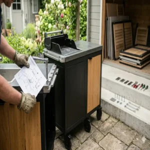 Zerlegbare Außenküche für Mietgarten geeignet für den einfachen Transport beim Umzug.